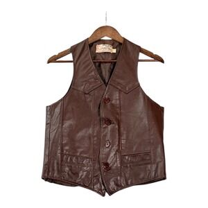 Vintage Jean Pierre Mens Leather Vest S Brown‎ 70s Western Rockabilly Retro